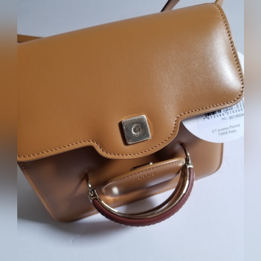 Chloé Kattie Leather Crossbody Clutch Bag Camel Brown - Picture 8 of 13